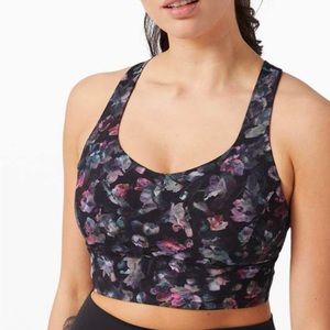 Lululemon free to be serene, long line bra-black multicolor floral.  Sz 6. EUC.